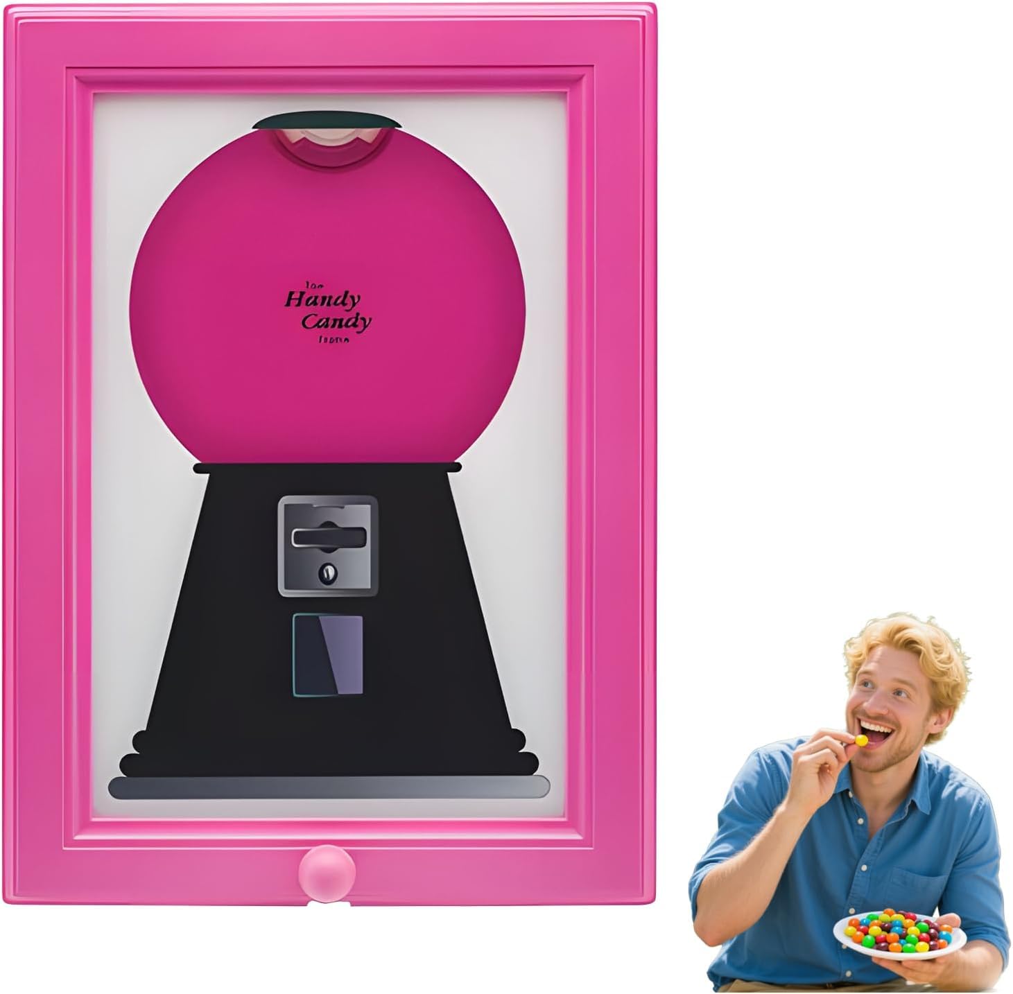 DJKKiTTQ Handy Candy Frame,Candy Dispenser Wall Mounted Picture Frame, for candy, nuts, dog and cat treats. Hang it on the wall or place it on a table. Makes a perfect birthday for kid (Pink)