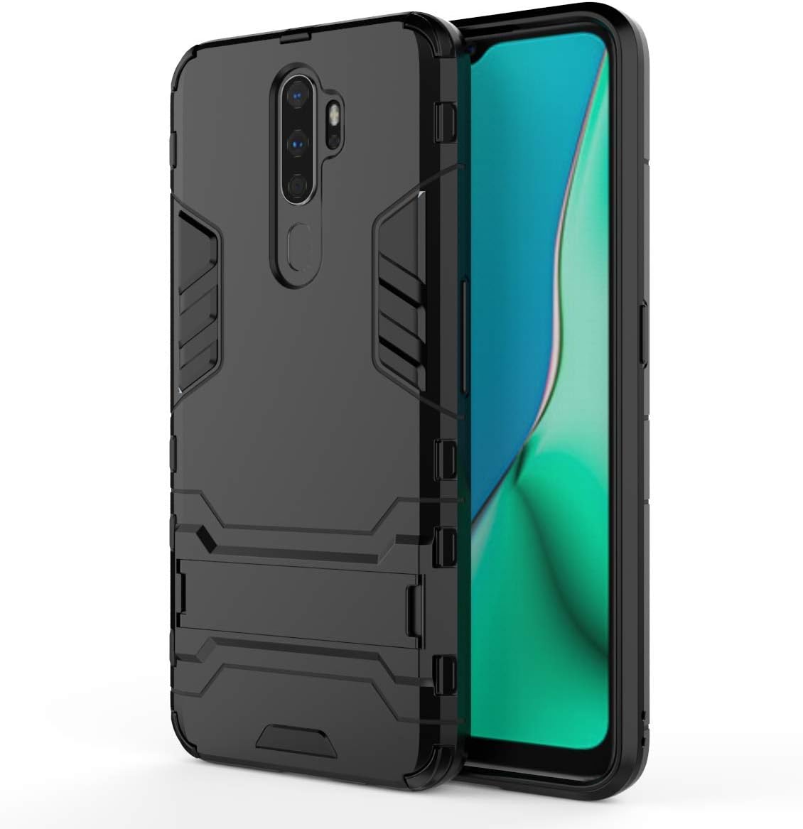 SPAK OPPO A9 2020/A5 2020/A11/A11X Case,PC + TPU Hybrid Armor Design Dual Layer with kickstand Protective Shell Hard Back Cover for OPPO A9 2020/A5 2020/A11/A11X (Black)