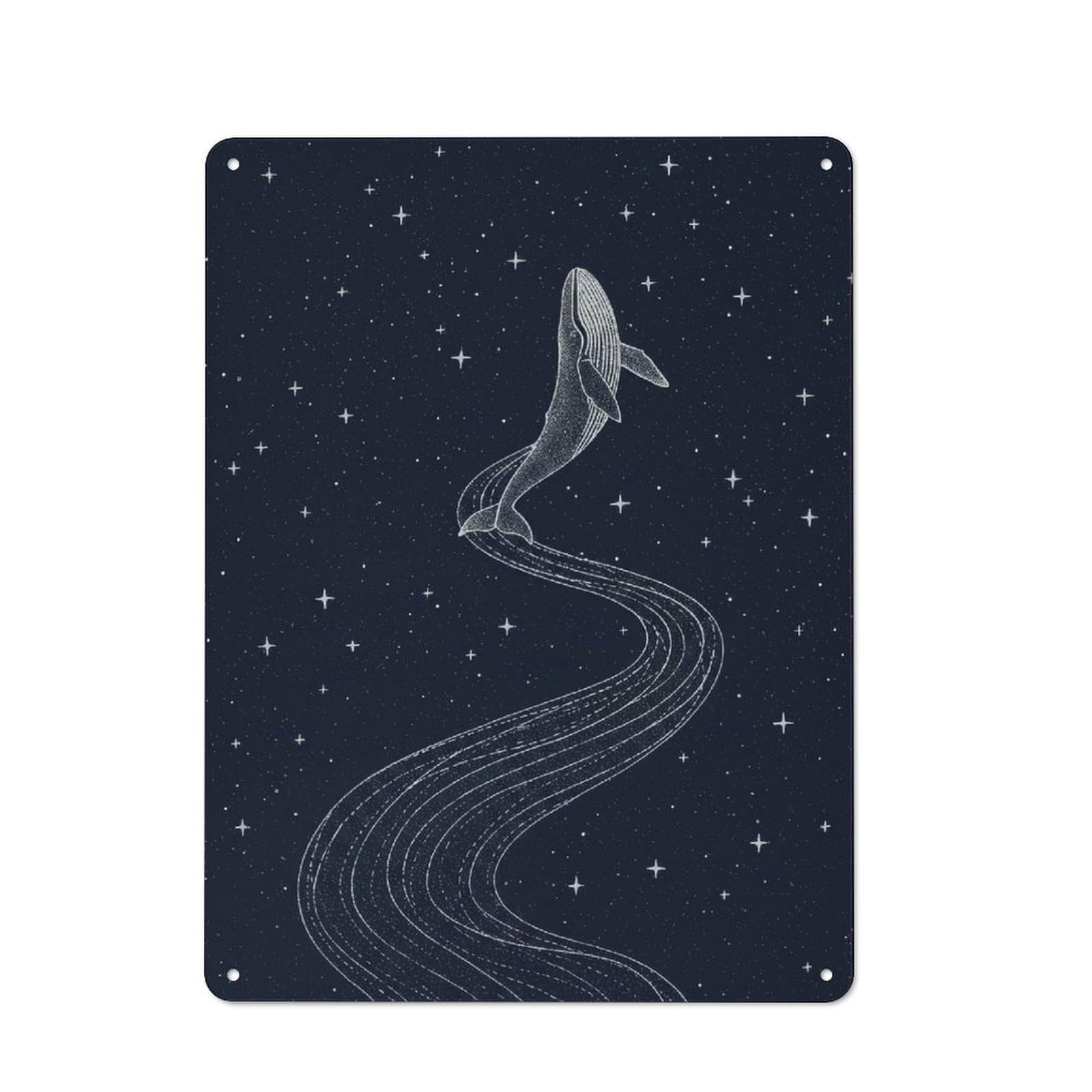 Junmoney Whale In Starry Night Sky 40X30cm Retro-Style Tin Sign With For Café Or Home Bar, For Metal Sign Collectors, For Garage And Workshop Walls