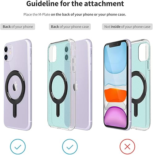 Miniatura 8 de Sinjimoru para adhesivo MagSafe, anillo magnético para funda de teléfono, adaptador para imán MagSafe, fuerza magnética de 3.53 onzas, carga