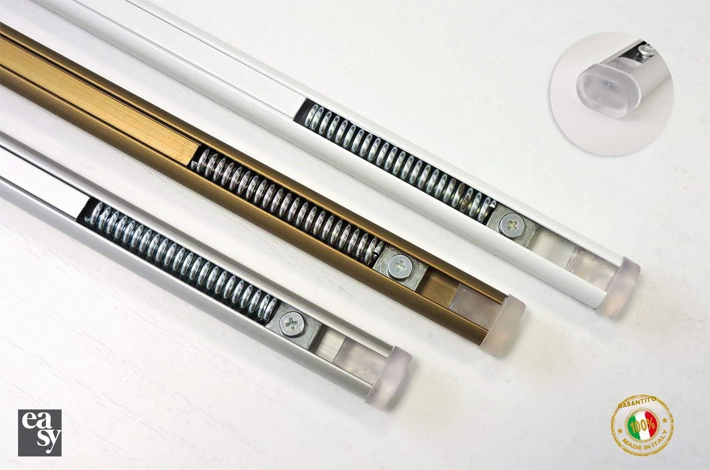 BACCHETTA A MOLLA DIAMETRO 13 MM ALLUMINIO VERNICIATO BIANCO ESTENSIBILE CM 39-60