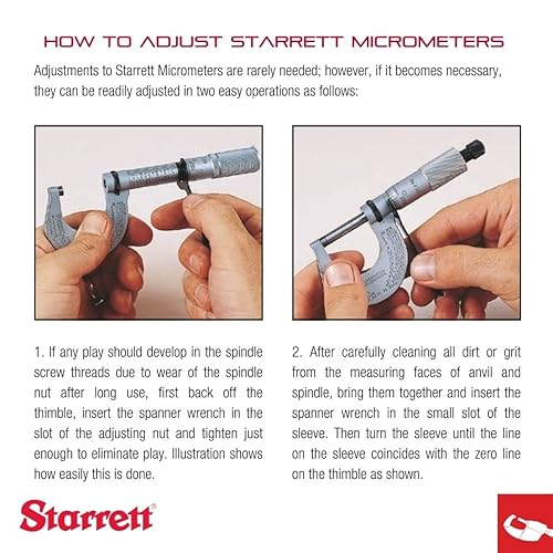 Miniatura 4 de Starrett Micrómetro exterior con husillo de una pieza, acabado cromado satinado y diseño avanzado de manga ajuste rápido y fácil, rango de 2 a 3