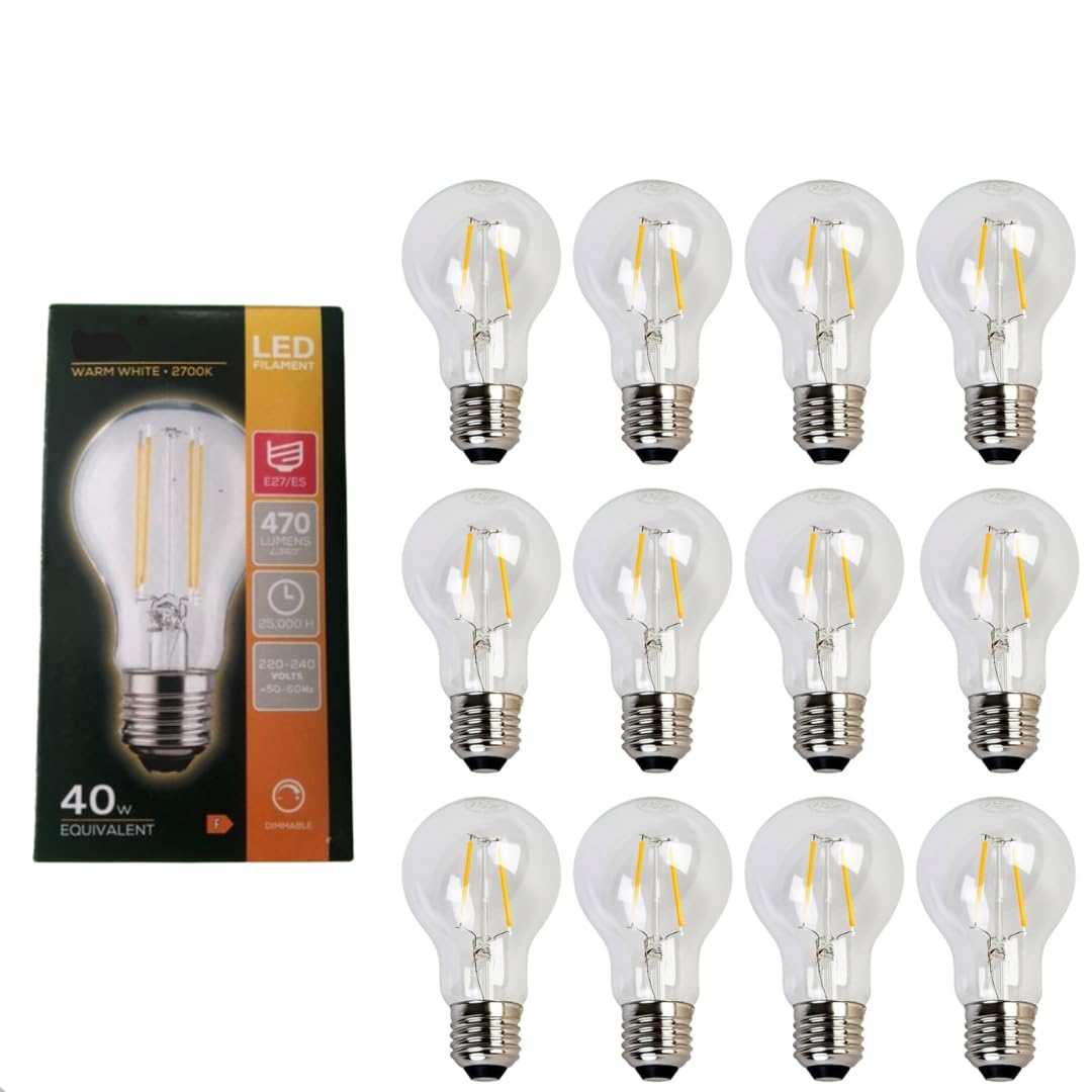 12 X 5W LED GLS Light Bulb LAMP Filament Style ES Warm White DIMMABLE E27