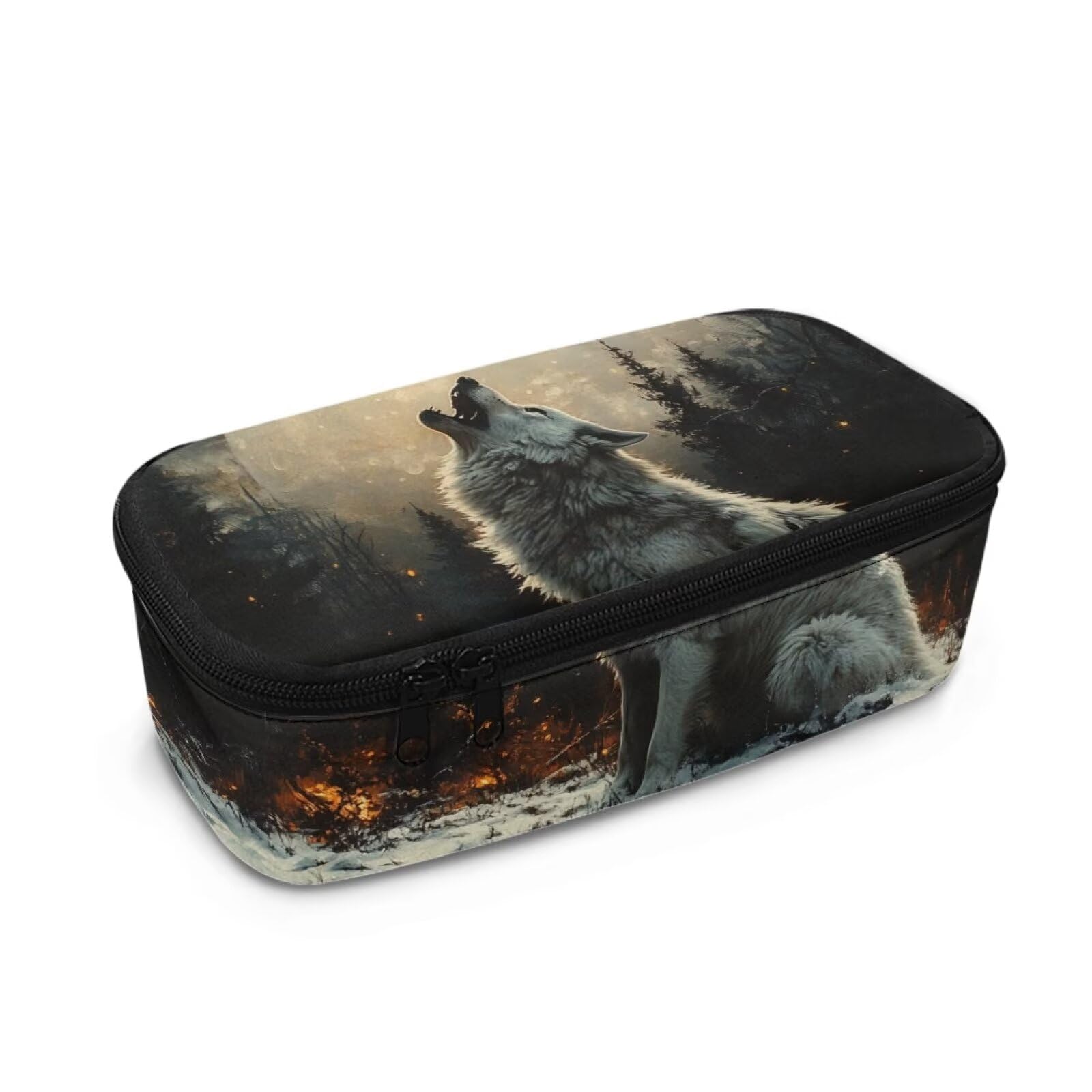 COEQINE Wolf Pencil Case for Boys 9-10 Middle School Large Pencil Case Aesthetic Bag Big Capacity Canvas Pencil Pouch with Zipper Pencil Case for Women Men
