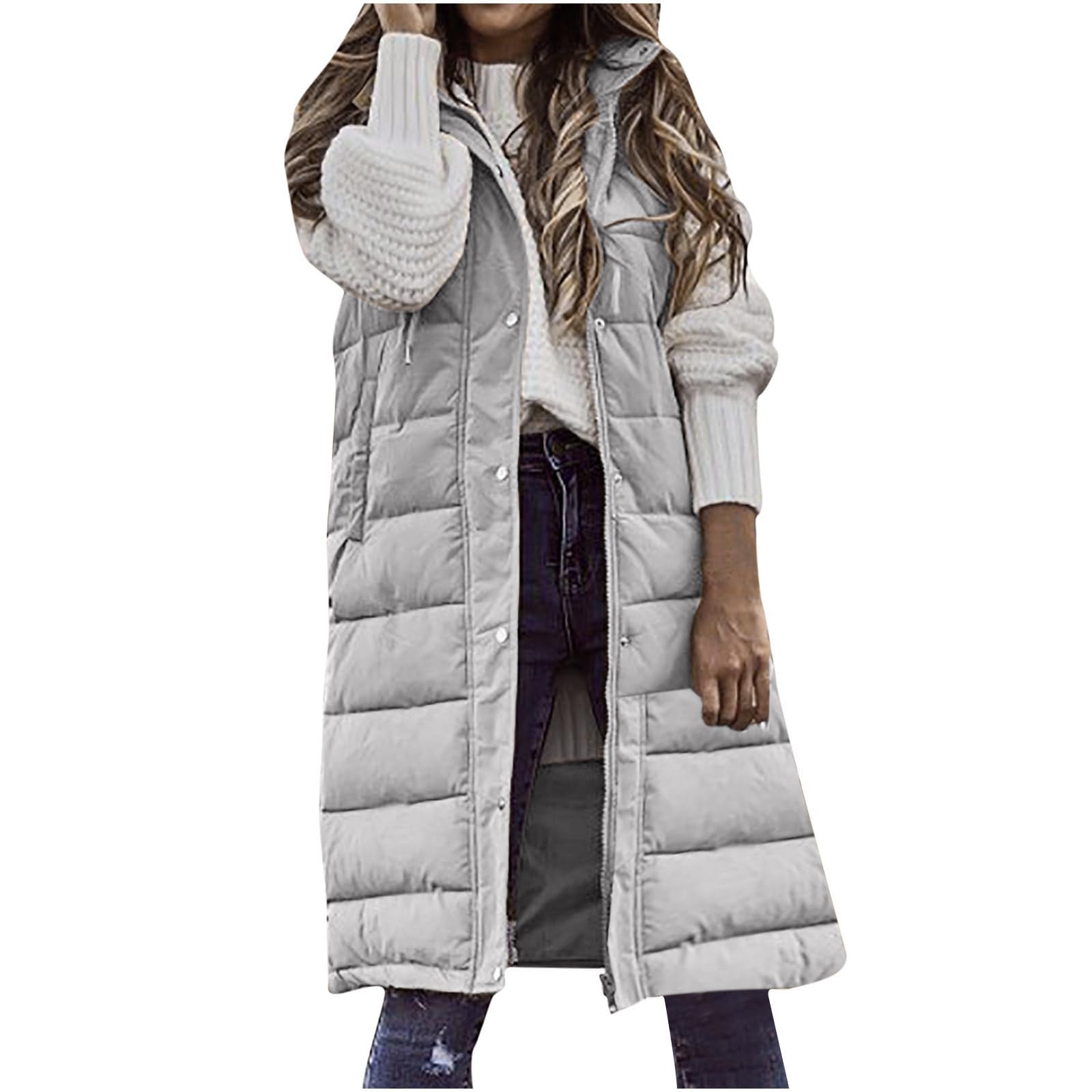 HAOLEI Chaleco Largo para Mujer de Capucha con Cremallera Ligero Chaleco Acolchado de Plumas Abrigada y Gruesa Chaqueta de Invierno Sin Mangas Cómoda Abrigo de Cálidos con Bolsillos Casual Outwear