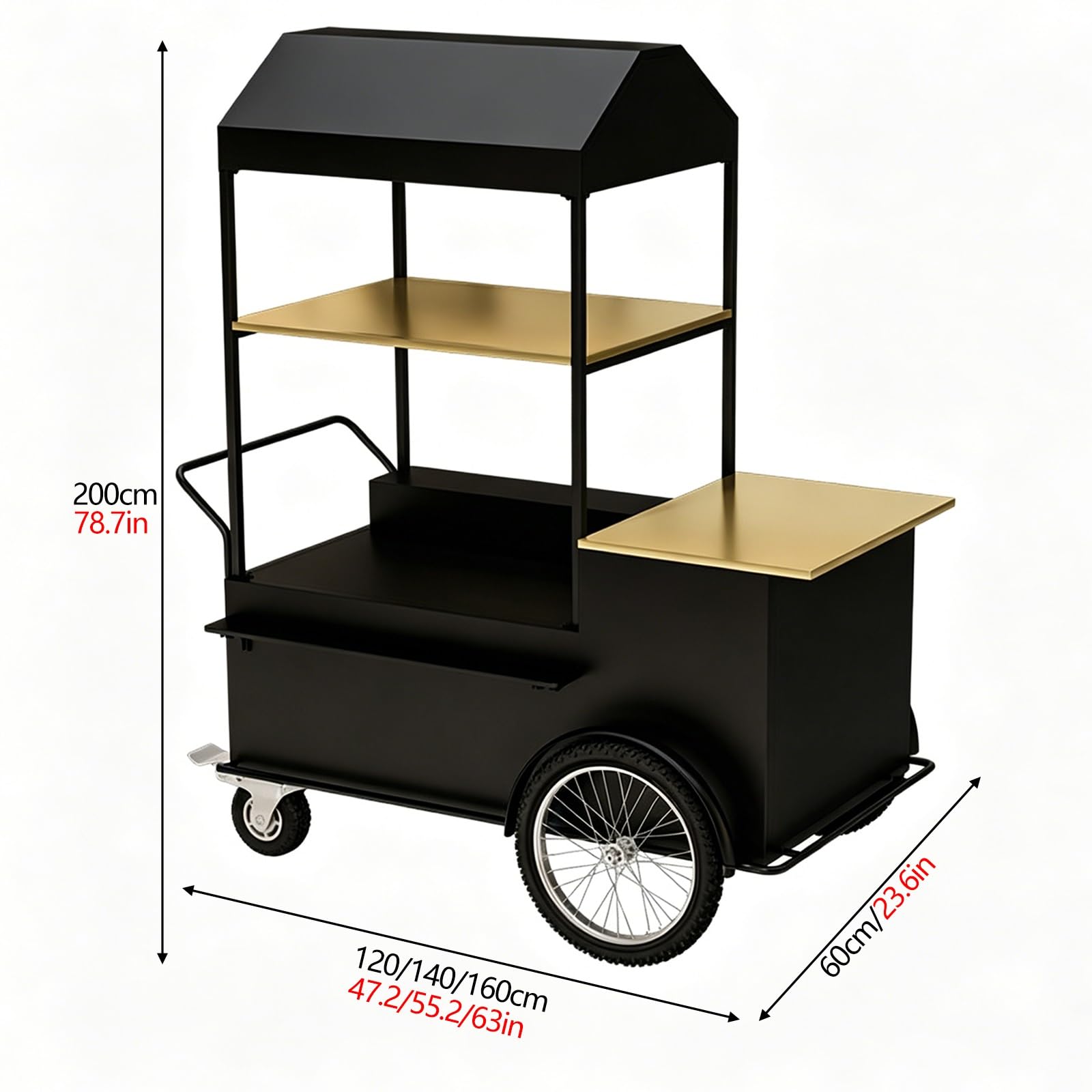 Verkaufswagen mit Metallüberdachung, Mobiler Imbisswagen, Verkaufsstand für Einzelhandel, zum Verkauf von Süßigkeiten, Snacks und Blumen, für Märkte Veranstaltungen(White,140cm/55.1in)