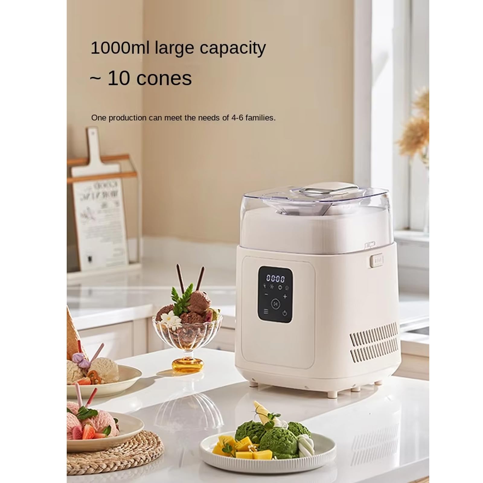 Máquina de Helados pequeña para Uso doméstico: formación rápida en 30 min + Mantenimiento en frío Durante 35 min, Revestimiento Interior Apto para Alimentos, Desmontable