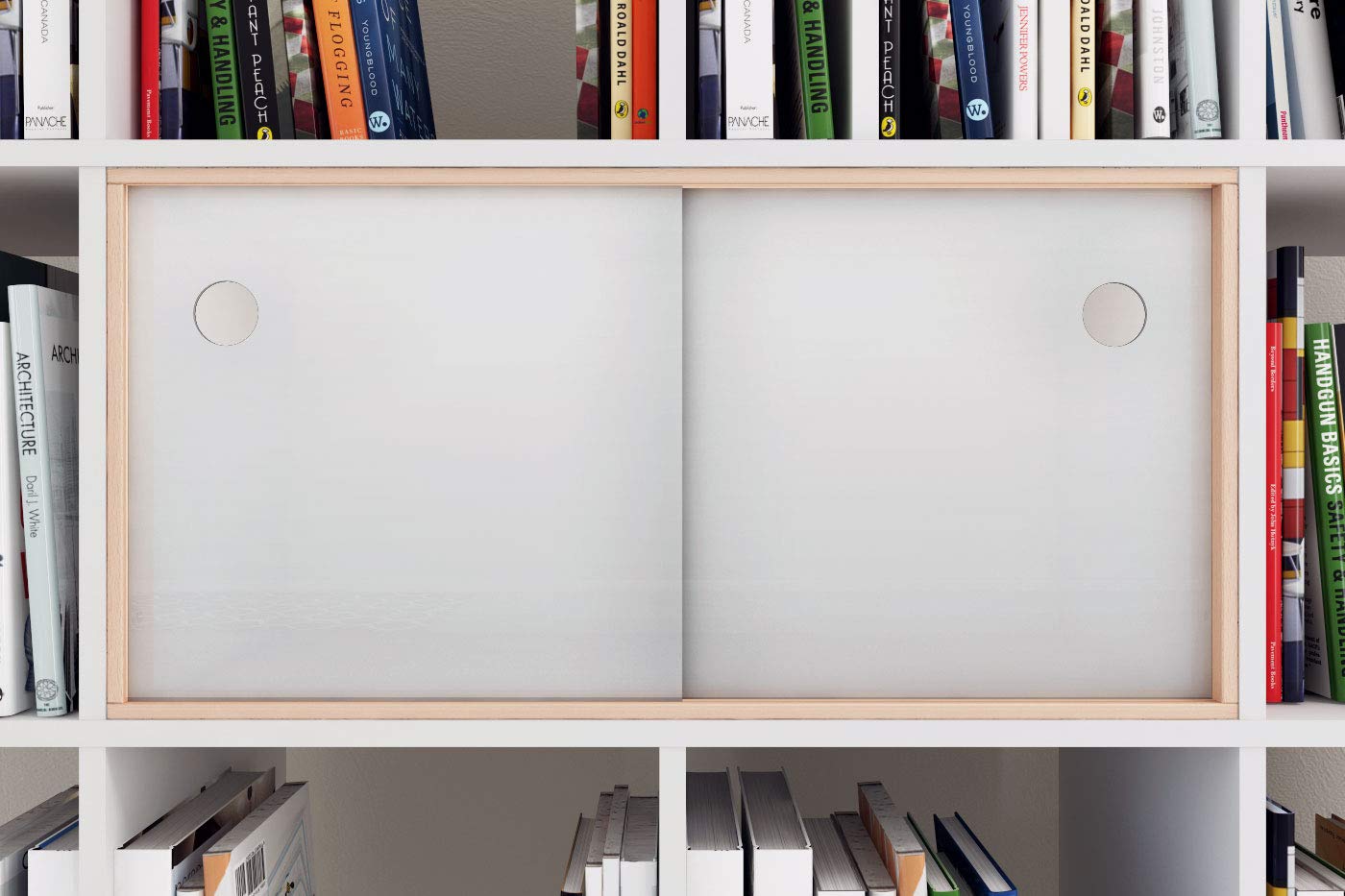Schiebetür für Kallax Regal Acrylglastüren Glasvitrine Glastür Laufschiene mit Holzrahmen für Bücher Deko Sammelstücke (Weiß)