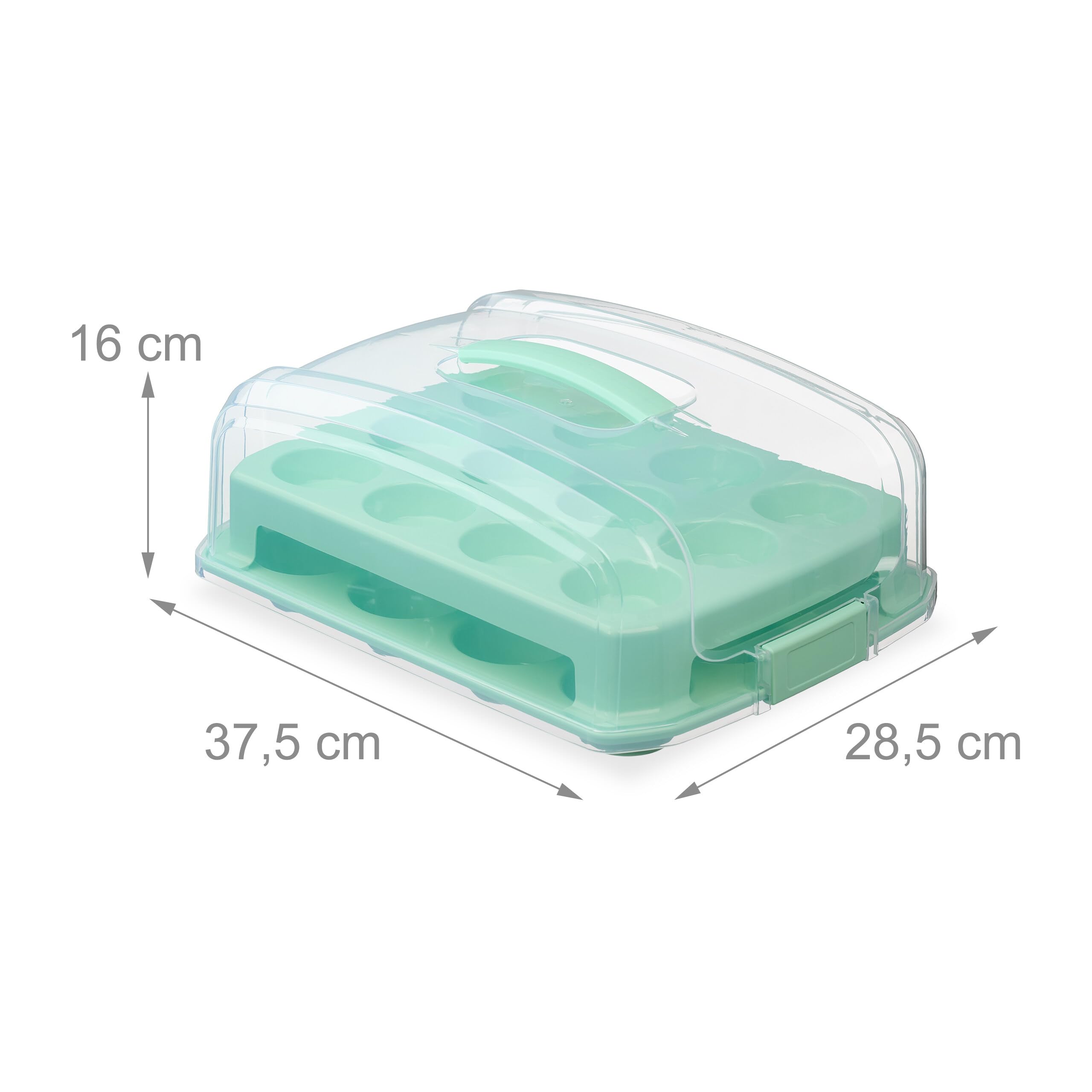 Relaxdays Contenitore Porta Muffin con Coperchio Trasparente, 24 Cupcake Dolci, Plastica, HLP: 16x37,5x28,5 cm, Turchese