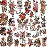 Casciybo Large Colorful Old School Temporary Tattoos for Women Men& Adult, 300+PCS Traditional American Retro Styles Half Arm/DIY Spine Free Combination Waterproof Classic Fake Tattoos
