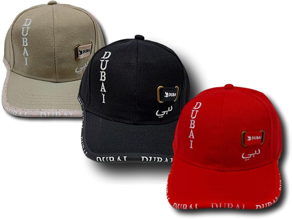 Boys Caps, Dubai Design, Set of 3, Excellent Design with Pleasant Colors, Ideal for Sports Picnics Excursions, UV and Sunlight Protection. (Dark Blue, Light Grey, Bright Red)