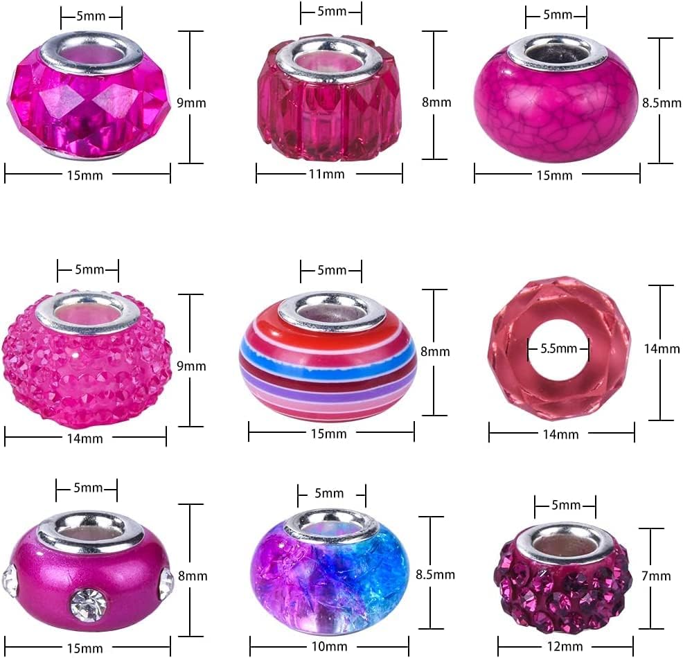 210 Pieces Large Hole Fairy Wand Garden Beads, Assorted European Craft Beads Mixed Color Lampwork Spacer Beads,European Large Hole Beads for DIY Jewelry Making Supplies (15 Style) - Image 5