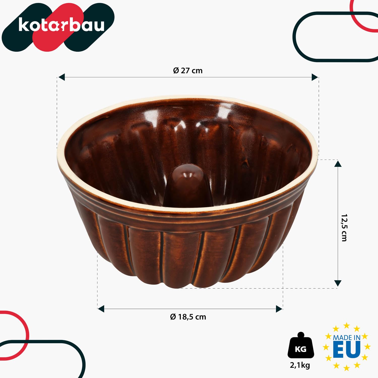 KOTARBAU® Keramik Gugelhupfform Backform für Gugelhupf aus Steinzeug Runde Backform Kuchenform Keramikbackform Ø 27 mm