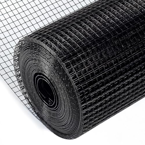 AggFencer 40,6cm x 7,6m PVC-Schwarz Maschendrahtzaun, 1mm Drahtstärke 12,7 x 12,7mm Maschengröße, Volierendraht, Drahtgitter, Vogeldraht