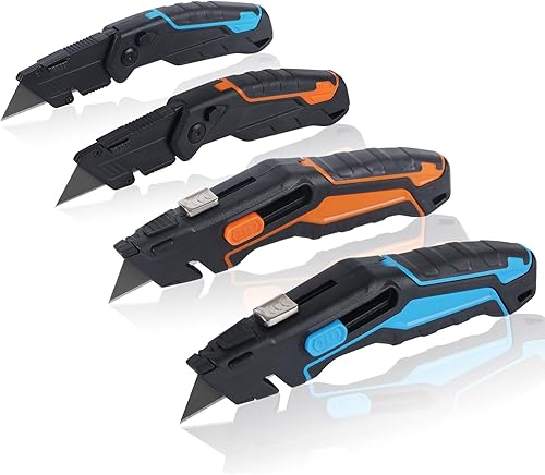 Miniatura 8 de Lichamp Paquete de 4 cuchillos utilitarios, cortador de caja de afeitar de cambio rápido, cuchillos retráctiles 2 en 1 y juego de cuchillos