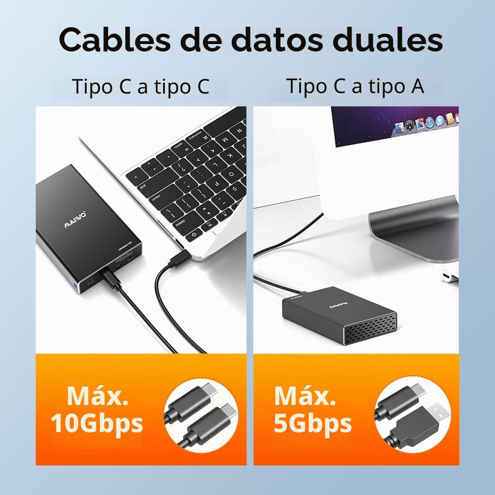 MAIWO Carcasa Raid de Doble bahía para Disco Duro SATA SSD de 2.5 Pulgadas, Raid 0/1/JBOD/PM, USB 3.1 Gen 2 de 10 Gbps con UASP, Capacidad de 16 TB, bahía Externa de Aluminio HDD