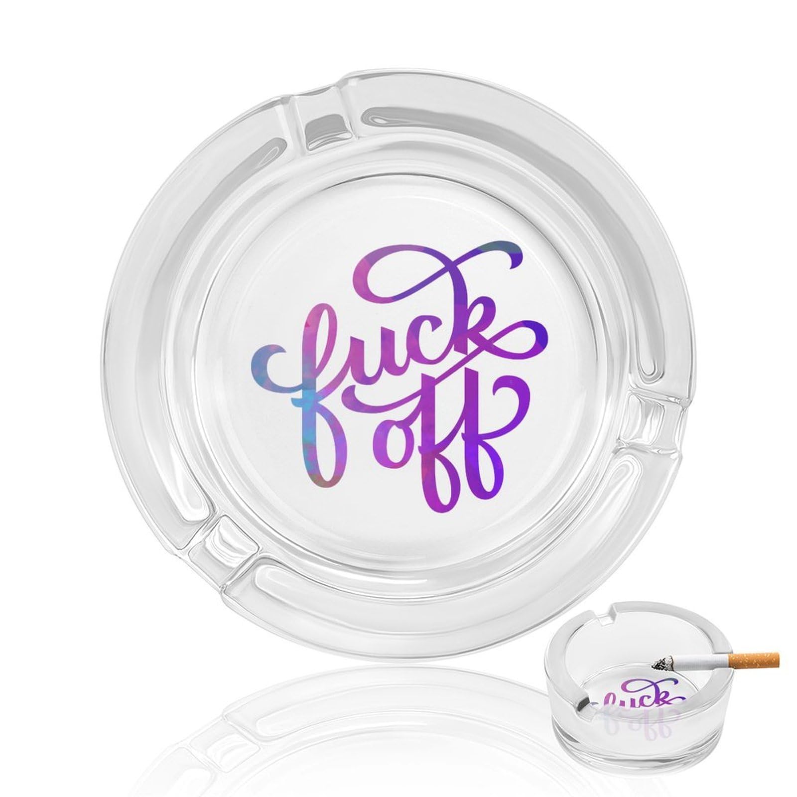 Nclqvjxzkhw Style Fuck-Off Glass Ashtray Round Ash Tray Smoking Trays For Home Garden Outdoor