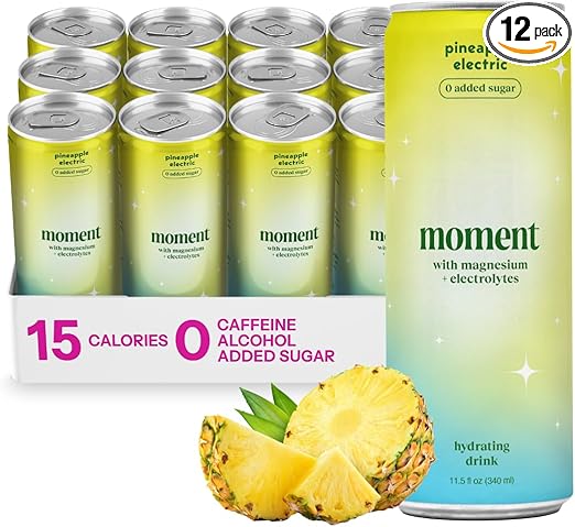 Moment Sparkling Electrolyte Drink (Pineapple) - Zero Added Sugar Electrolyte Drinks with Magnesium, Potassium, Sodium - Hydration Drinks with Electrolytes to Stay Hydrated and Recover Fast - 12 Pack