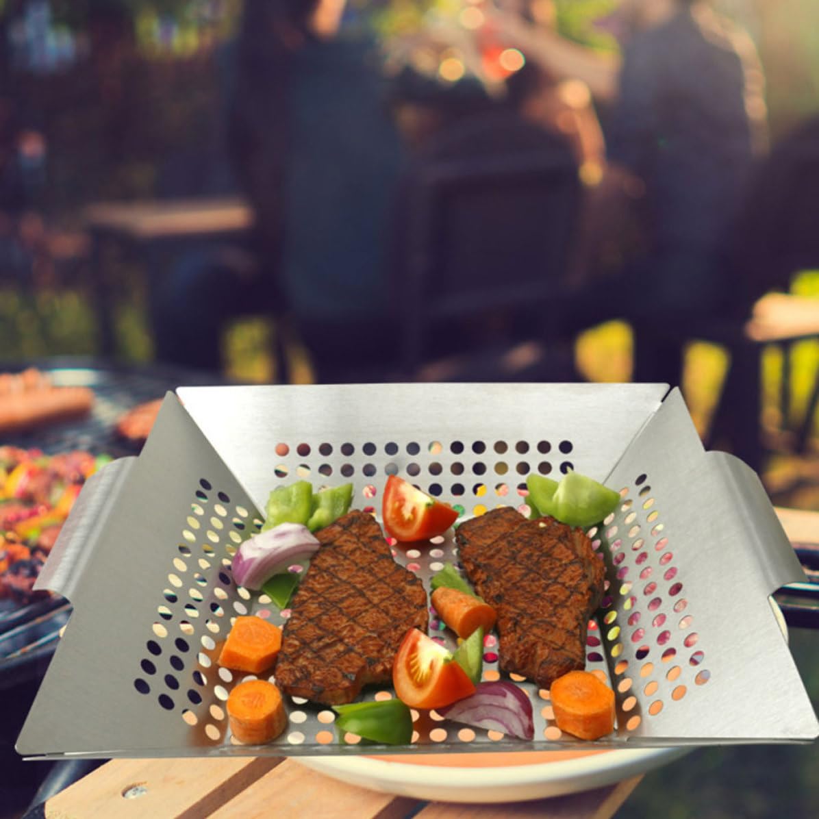 TOYANDONA 2 Stück Grillkörbe mit Runden Löchern aus 430 Edelstahl Silber für Bbq Feiern und Restaurants Hitzebeständig Robust