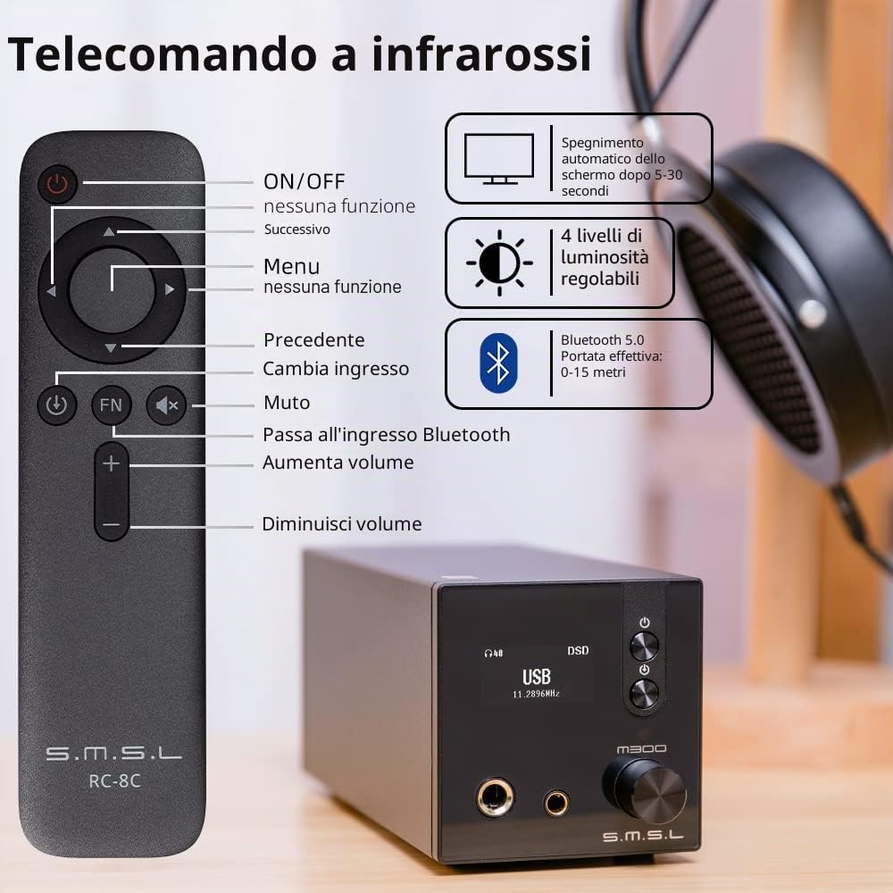 SMSL M300SE (aggiornato) Due Chip CS43131 MQA audio Decoder Amplificatore Per Cuffie,XMOS Di Terza Generazione,PCM768kHz/32bit DSD256,Uscita bilanciata XLR,THD+N -117dB,con Telecomando