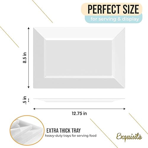 Miniatura 9 de Exquisite Platos de plástico rectangulares blancos de 9.5 pulgadas, 40 unidades