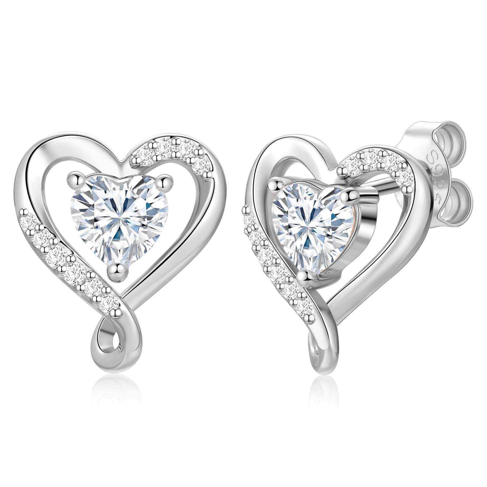Zifeel Earrings for Women, S925 Sterling Silver Rose Gold Birthstone Heart Studs Earring for Girlfriend Wife, Anniversary Birthday Christmas