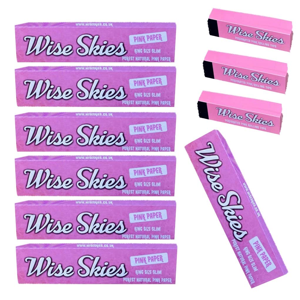 Wise SkiesPink Rolling Papers and Pink Tips Rolling Set (7 Papers 3 Tips)
