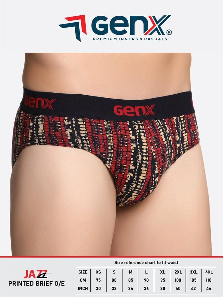 Image of Genx Jazz Men's 100% Cotton Briefs with Comfortable Waistband(Pack of 3)(Colors&Print May Vary)