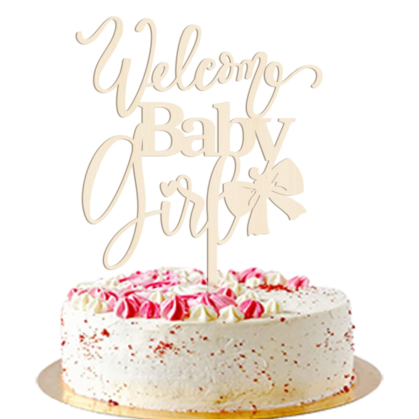 AROKIPPRY Welcome Baby Girl Cake Toppers - Baby Shower, Baby Shower, Newborn Gender Show Girl Happy Birthday Party Decoration (Wooden) — image 1