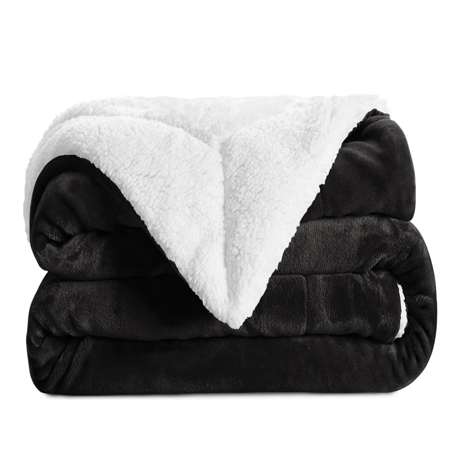 Aspire Homeware Sherpa Fleece Blanket Reversible Plush Soft Fluffy Fleece Blankets Thick Bed Throws Microfiber Throw for Sofa (Black, Super King (230 x 270 cm))