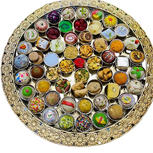 Image of 56 Bhog Thali for Offerings to diety, Pooja Thal /Bhog Thal /Poojan Thali /Traditional Thal for Tample, Pooja Room, Home Tample (Size-20 Inch, Golden Colour)