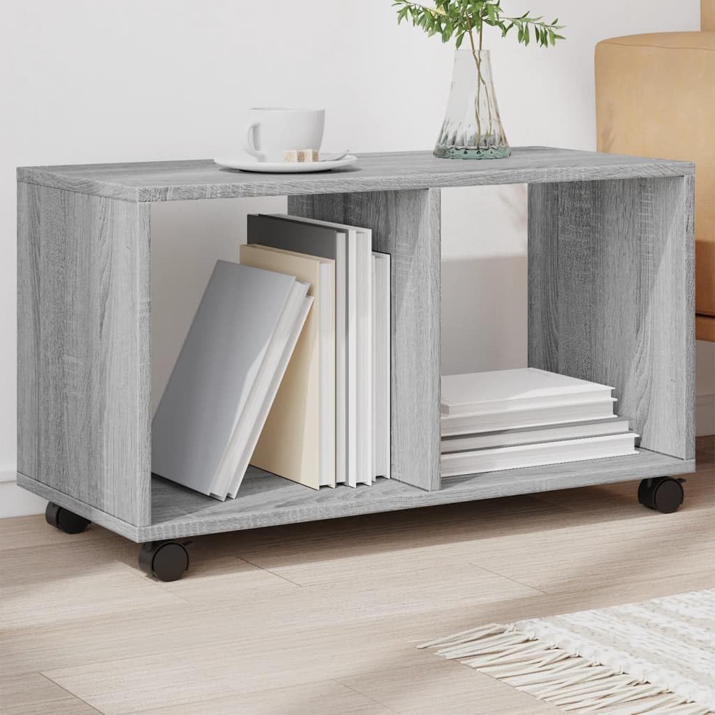 Sonoma szafka na kółkach, szara, 72 x 33 x 42,5 cm, materiał drewnopochodny, mobilny regał z 4 kółkami, 2 hamulce, uniwersalny stojak winylowy do salonu, biura i sypialni