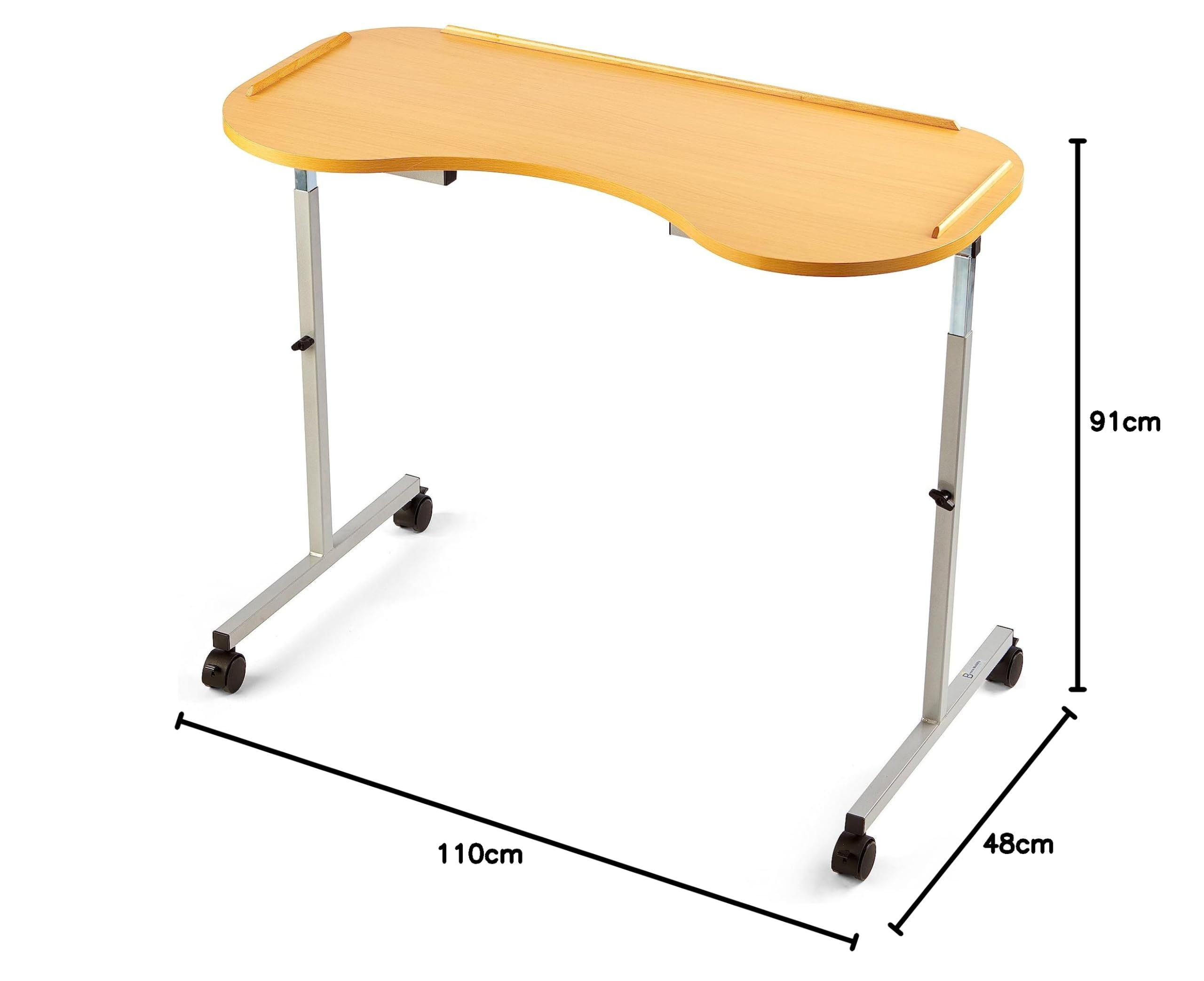 Mesa curvada sobre la cama y la silla, altura y anchura ajustables con ruedas con cerradura