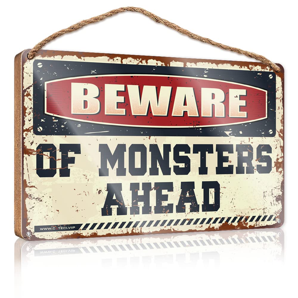 Signs & Plaques Beware Of Monsters Ahead Wooden Sign Summer Decor Outdoor Signs And Decor(15X28CM)