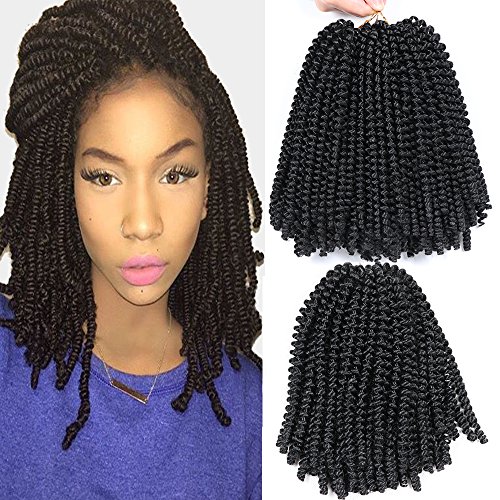 3 Packs Spring Twist Hair Crochet Braids Ombre Braiding Hair Synthetic Crochet Hair Extensions Jamican Bounce Kinky Curl Hair 8 Inch (1B#)