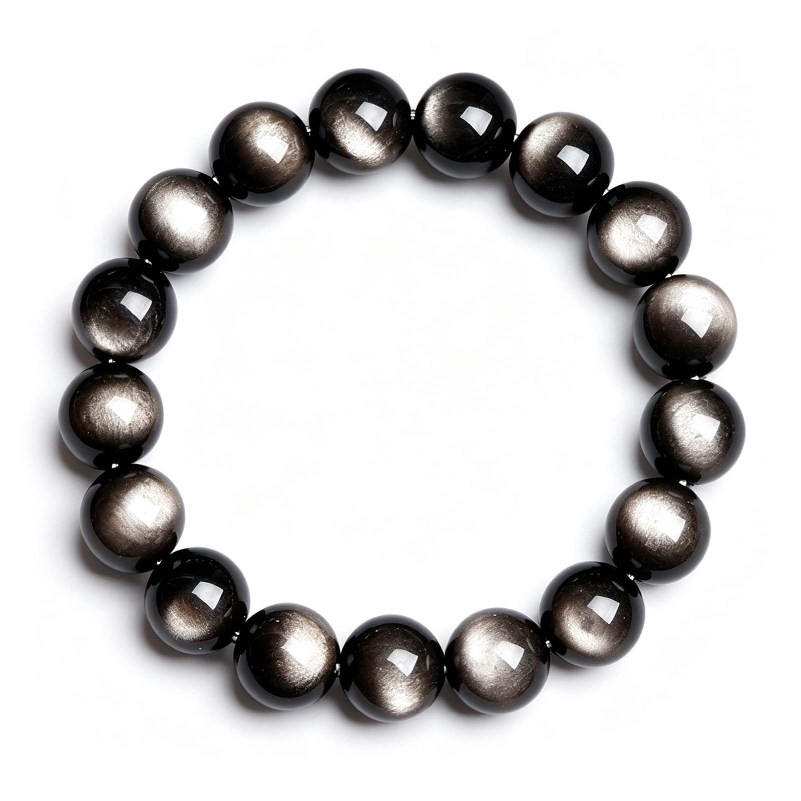 Bracciale con Perline di Ossidiana con lucentezza d'Argento