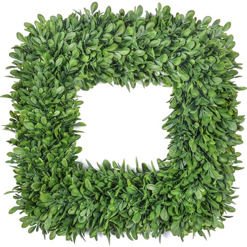 Tulvend 18 Boxwood Wreaths for Front Door Realistic Green Square Boxwood Wreath for Year-Round Decor Artificial Spring Summer Wreaths for Outdoor Indoor Wedding Farmhouse Wall Porch Decor
