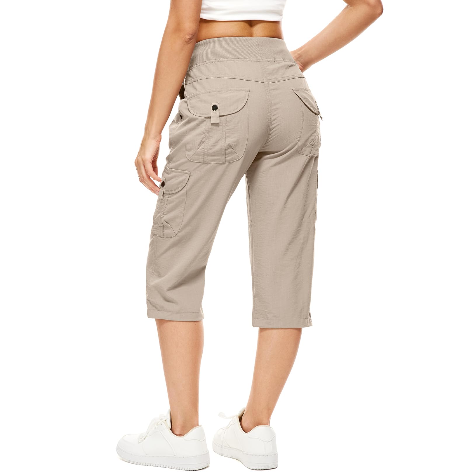 Women's Cargo Capris Hiking Pants with 6 Pockets Lightweight Quick Dry Sun Protection Outdoor Travel Casual Comfy Summer Pants(2032 Khaki XXXL)