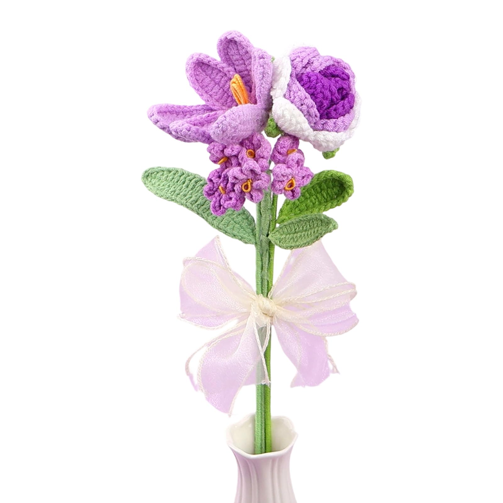 Qusinfc Handmades Crochet Tulips Rose Bouquet for Home Decor and Gifts with Vibrant Colors Crochet Flower Arrangement