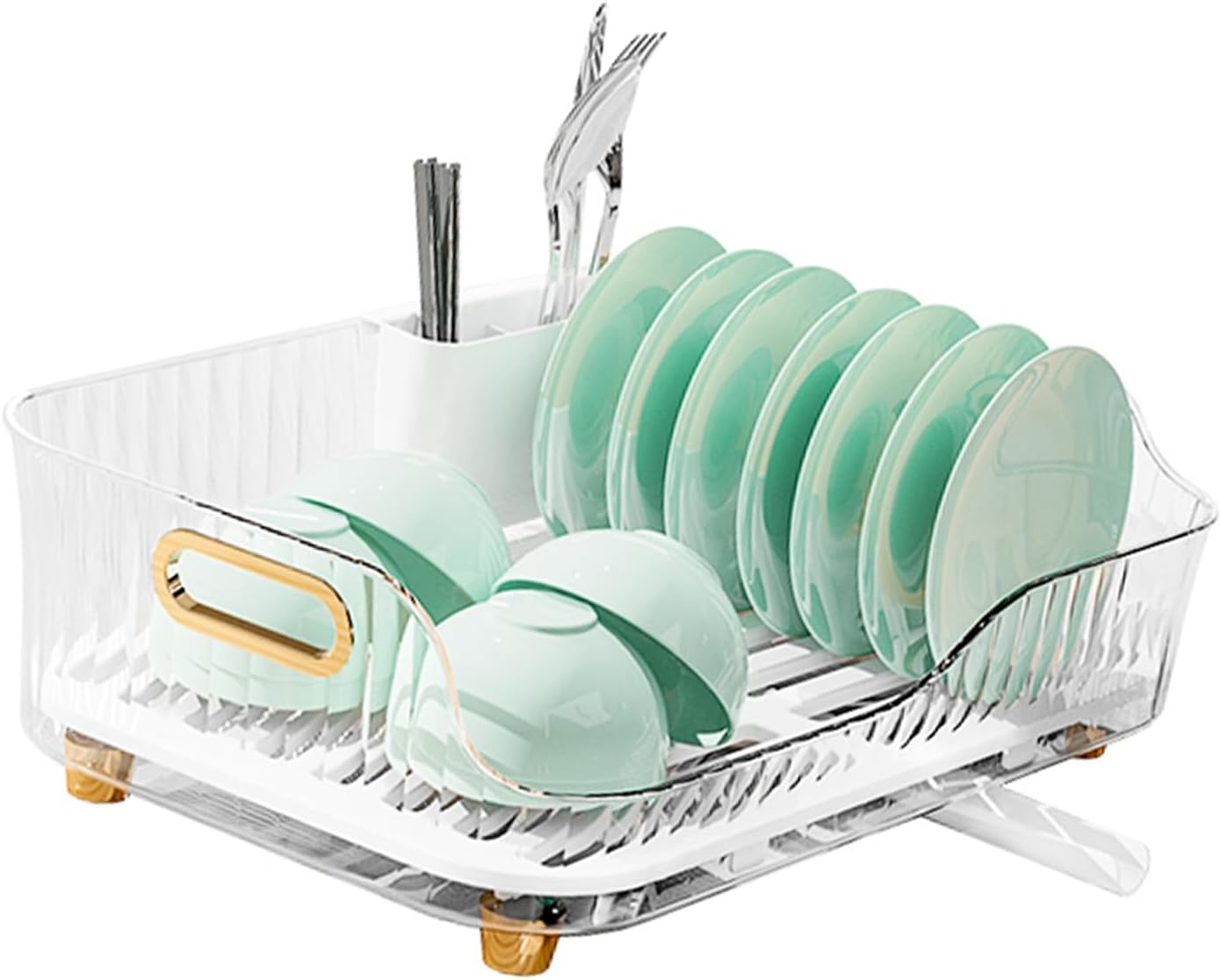 Topyond Dish Drying Rack, Gold Dish Rack for Kitchen Counter, Detachable Drainer with Drain Holes, Space Saving Sink Organizer for Plates, Cups, Cutlery