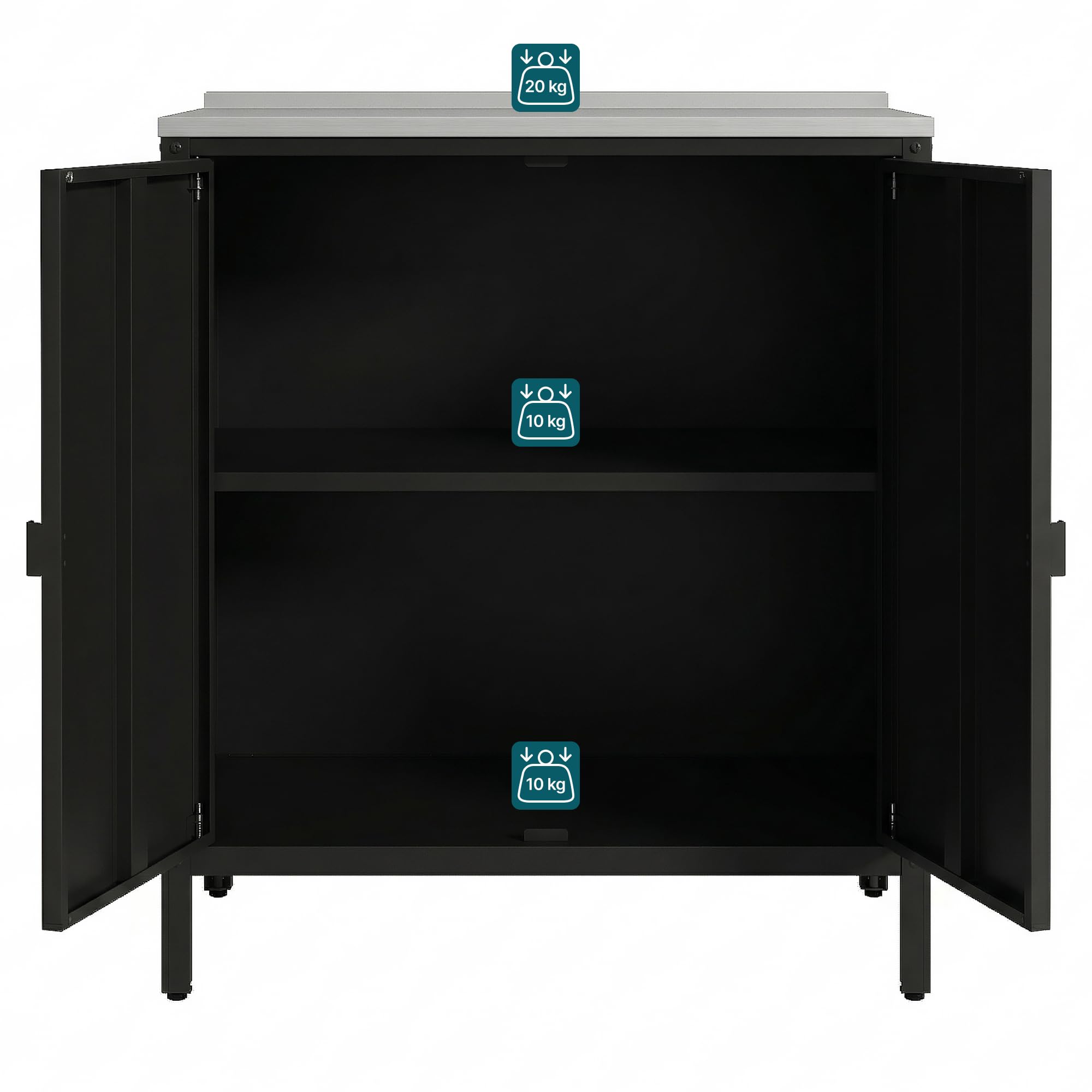 casa.pro Armadio da Giardino Mobile Organizzatore da Esterno 92 x 80 x 50 cm Armadietto in Acciaio con 2 Ante e Ripiano Piedini Regolabili per Livellare - Nero Opaco