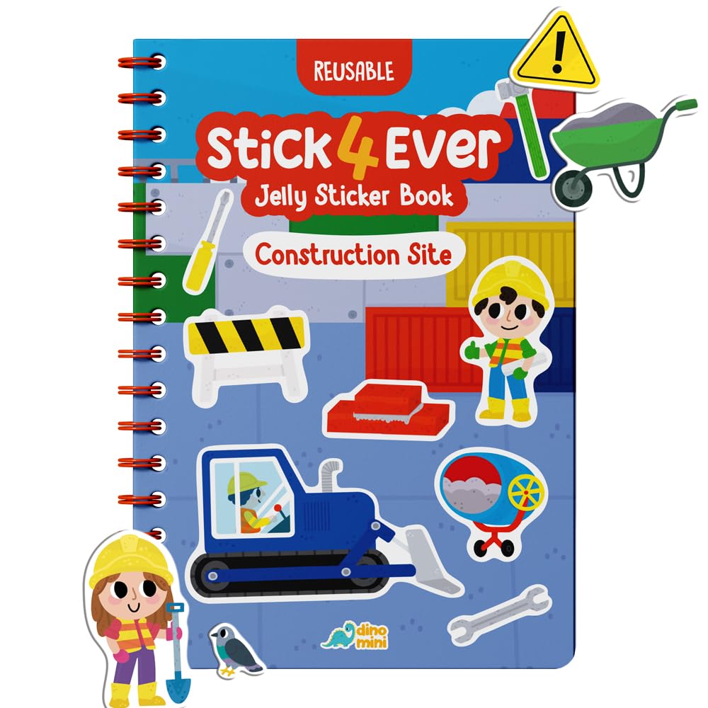 Stick4Ever Jelly Sticker Book - for Kids - Waterproof, Easy to Clean Jelly Stickers - Busy Book for Toddlers with 50 Pcs of Jelly Stickers (Construction)
