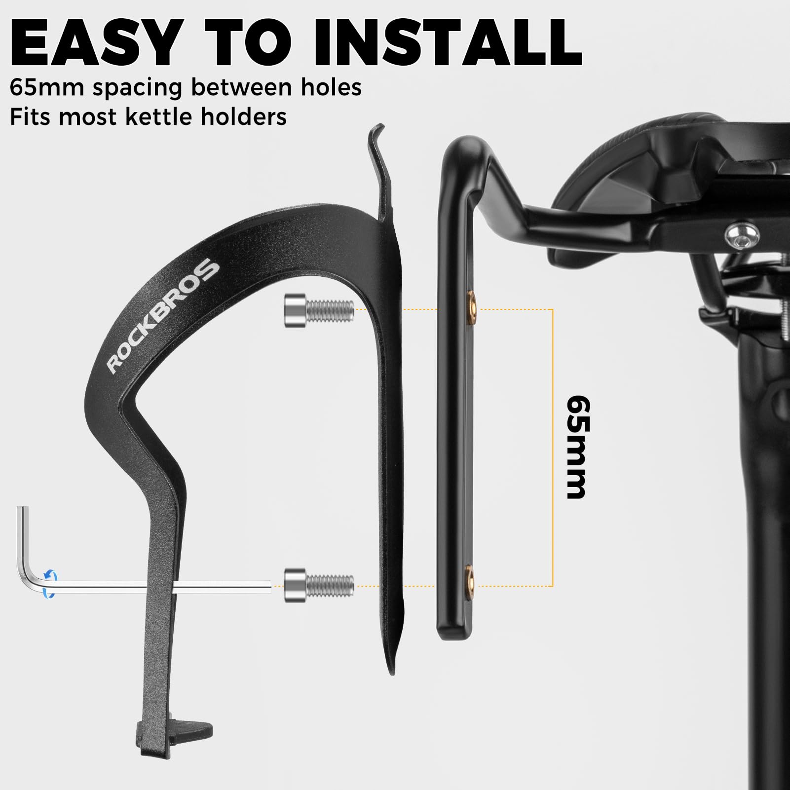 ROCKBROS Uchwyt stabilizujący na torbę siodełkową, uchwyt na bidon do roweru z otworami do bikepackingu, aluminiowa klatka na bidon w kolorze czarnym