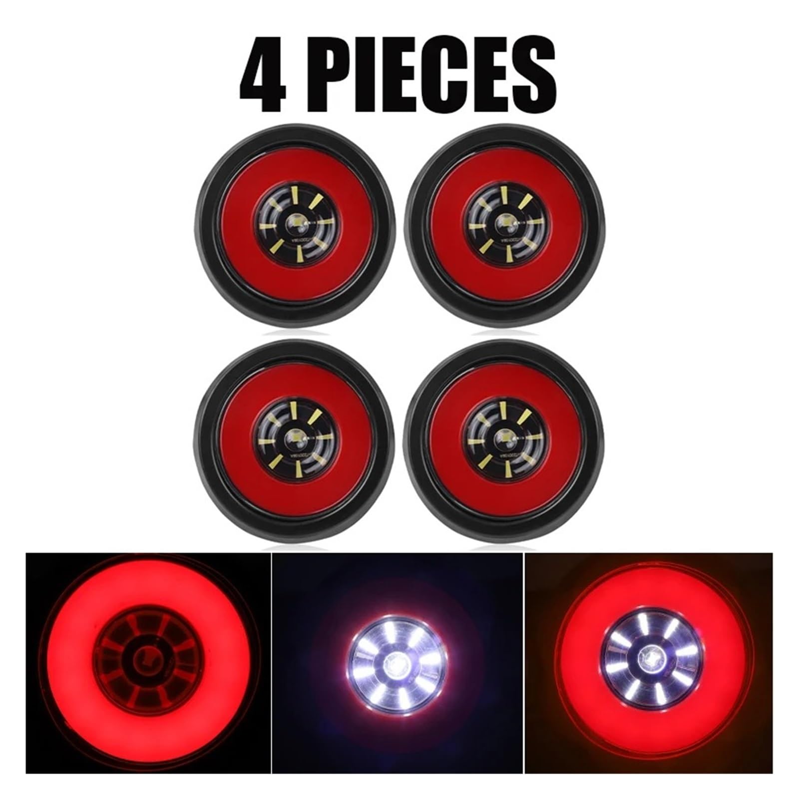 Luci Posteriori A LED Rotonde Da 4 Pollici Di Stop Marcia Diurna Retromarcia Per Camion Per Jeep Pick-up 4x4 12V 24V fanale posteriore(4pcs White Red)
