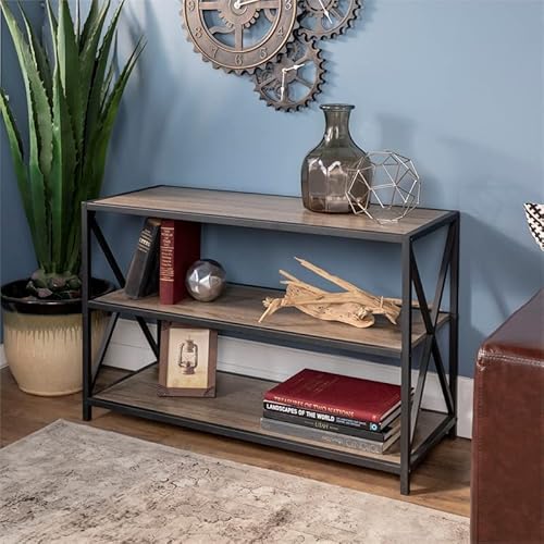 Walker Edison 2 Tier Open Shelf Industrial Wood Metal Bookcase Tall Bookshelf Home Office Storage, 40 Inch, Driftwood #TOP5