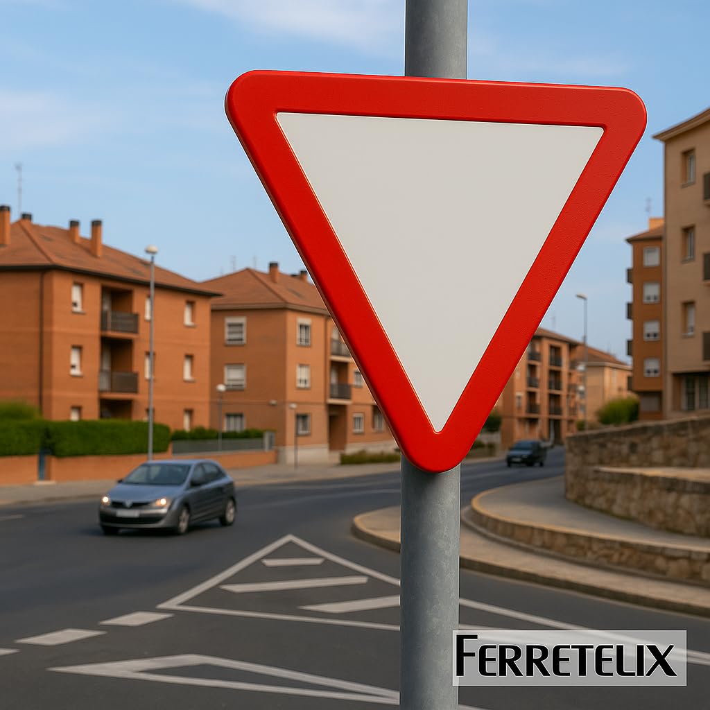 FERRETELIX® Señal Metálica Homologada MOPU R-1 | Ceda el Paso | 70 cm | Reflectante N1 | Señal de Tráfico Oficial para Vías Públicas y Privadas