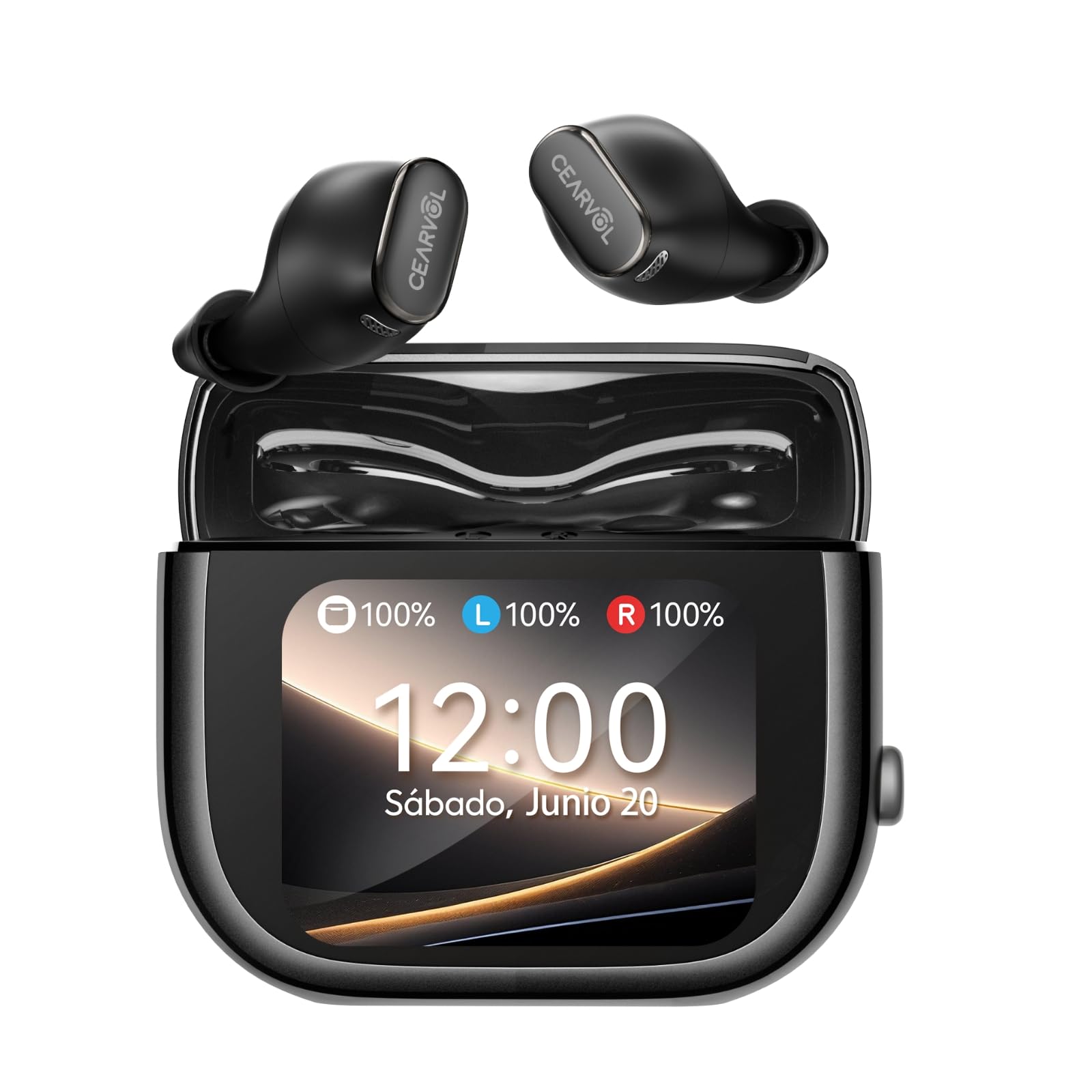 Wave Amplificador de Sonido, Estuche con Pantalla Táctil, NeuroFlow AI 2.0, Conexión Bluetooth Dual, Transmisor Directo para TV con Entrada AUX (Negro)