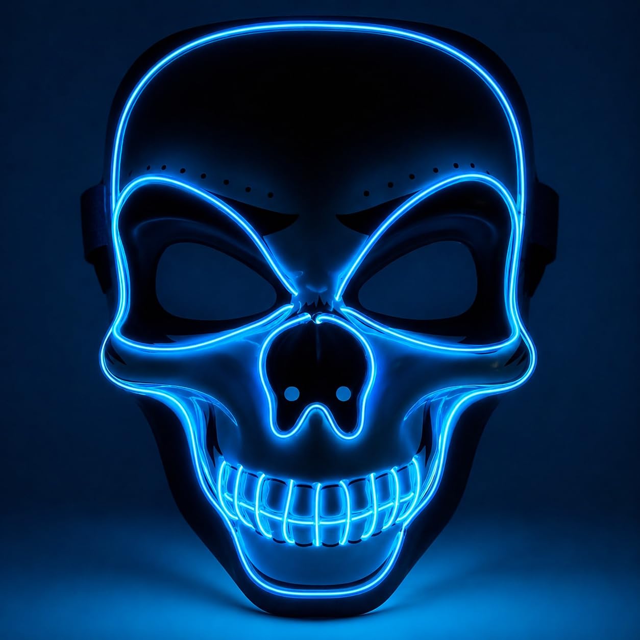 TK Gruppe Timo Klingler LED Halloween Skull Mask – Controllable from Purge, Luminous Face, for Halloween, Fancy Dress & Carnival as a Costume for Men and Women (Choice of Colours) (LED Skull - Blue) — image 1