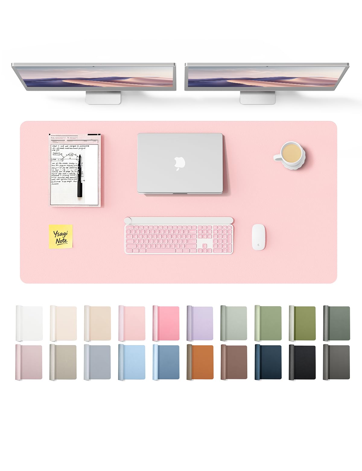 YSAGi Leather Desk Protector, Office Mat, Large Mouse Mat, Non-Slip PU Leather Blotter, Laptop Pad, Waterproof Writing Pad for Office and Home (Light Pink, 47.2" x 23.6")