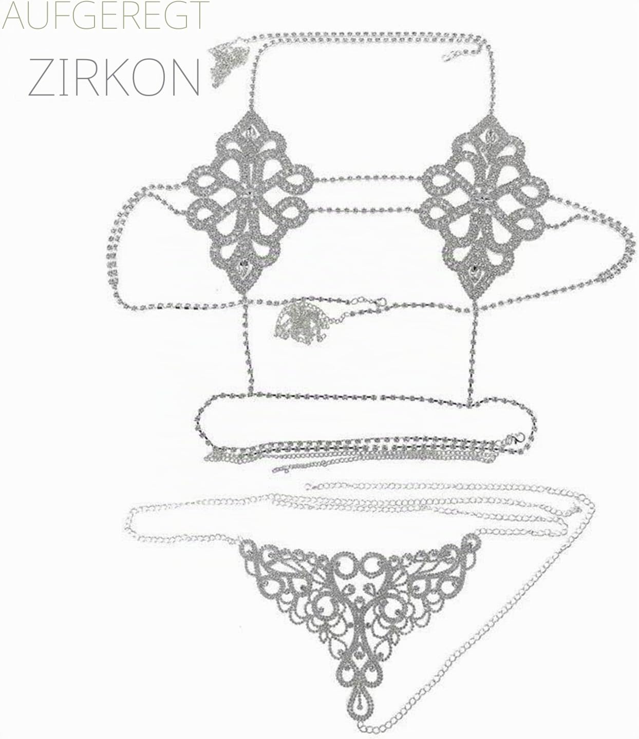 Frau Sexy Körperkette,übertrieben Mehrschichtige Brustkette Glänzend Diamant BH Höschen Kette Kristall Bikini Dessous Schmücken Brustschmuck for Frauen